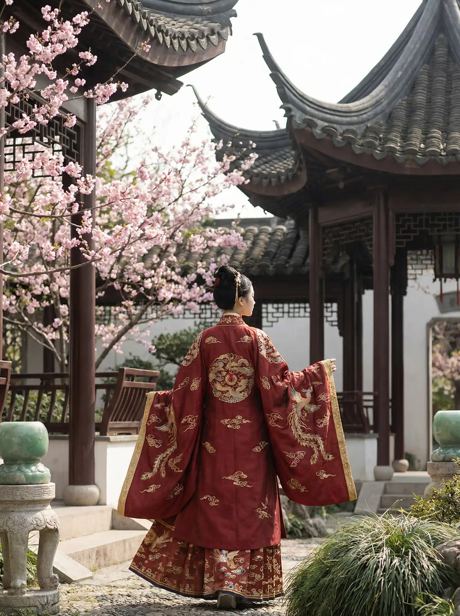 麻豆传煤官网APP入口免费 明制汉服红色凤凰刺绣